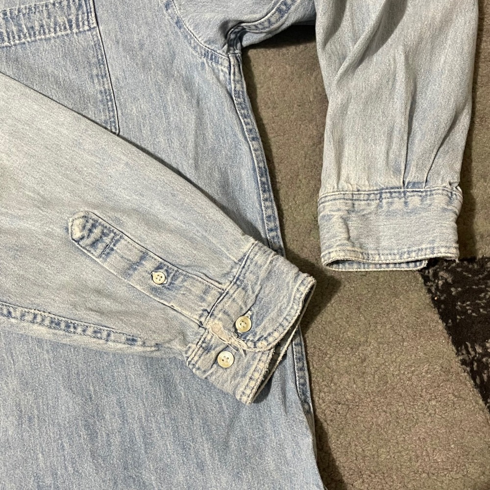 VTG Gap Denim Shirt Button Down Men XL Blue Distressed Pocket Cotton Made in USA - Picture 11 of 15